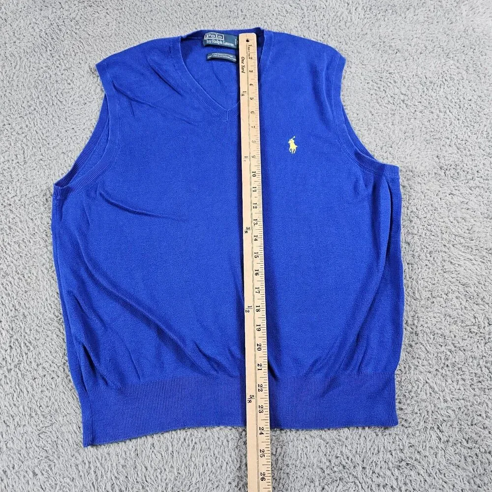 Vintage Polo Ralph Lauren Sweater Vest Mens Medium Blue Pima Pullover V Neck 90s